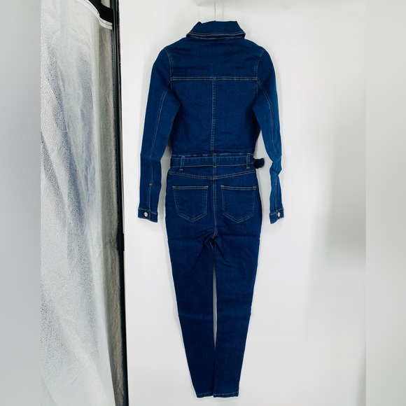 Blue Denim Jeans Long Sleeve Belted Bodycon Jumpsuit Playsuit - Picture 15 of 15